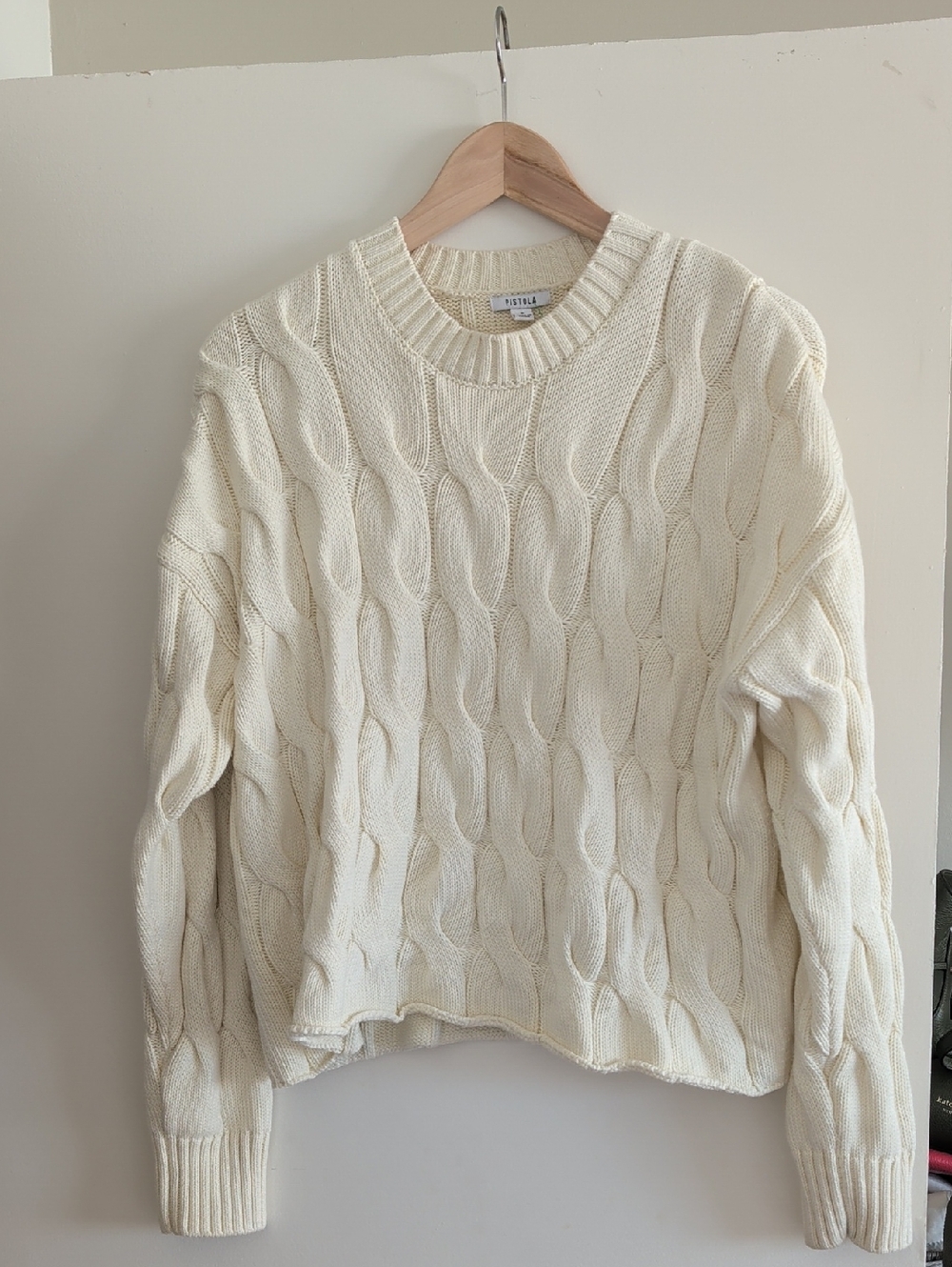 Pistola Ecru Cable Knit Crewneck Sweater
